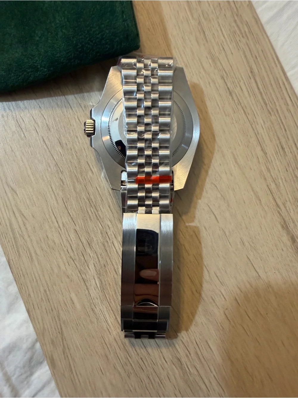 Seiko mod Men's Stainless Steel GMT Watch with Black and Red Bezel